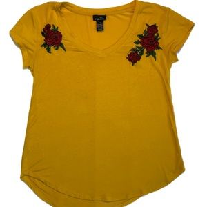 Rue 21 Yellow rose embroidered shirt
